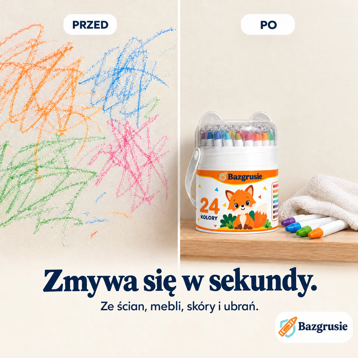 Bazgrusie - zmywalne, nietoksyczne kredki dla dzieci